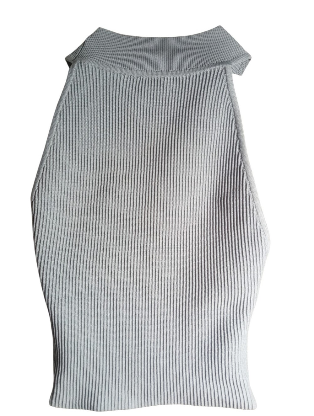 Babaton Blue Ribbed Knit Sleeveless High Neck Tank Top Minimalist Chic Size M - Picture 3 of 8